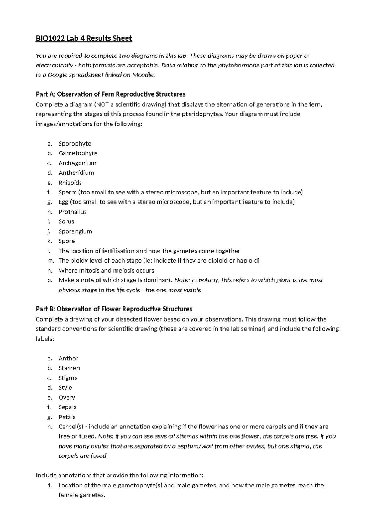BIO1022 Lab 4 Results Sheet - BIO1022 Lab 4 Results Sheet You are ...