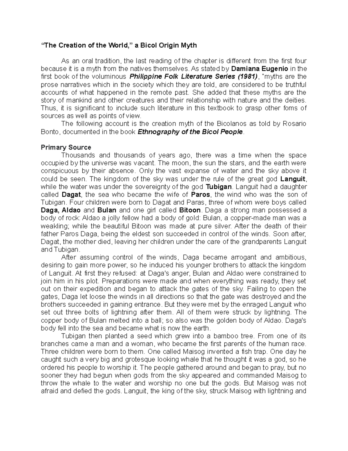 Module 25.The creation of the world “The Creation of the World,” a