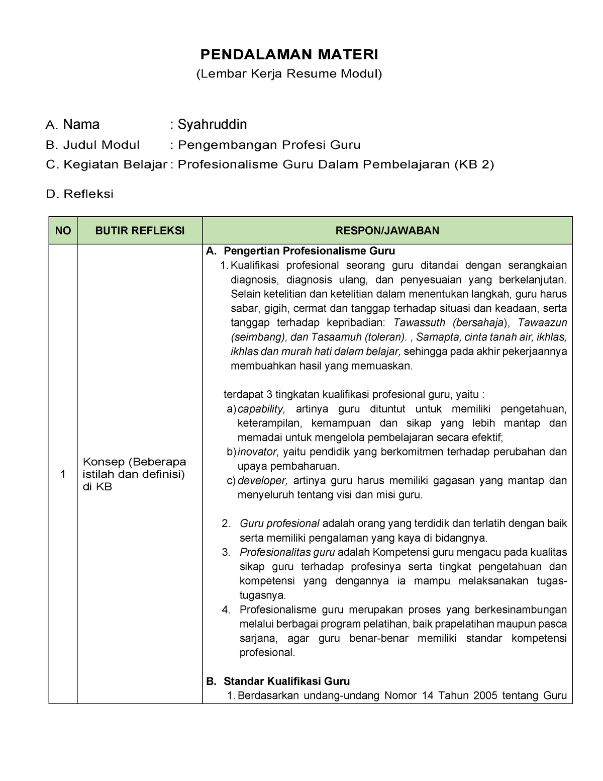 Resume KB 2 Profesionalisme GURU - PENDALAMAN MATERI (Lembar Kerja ...