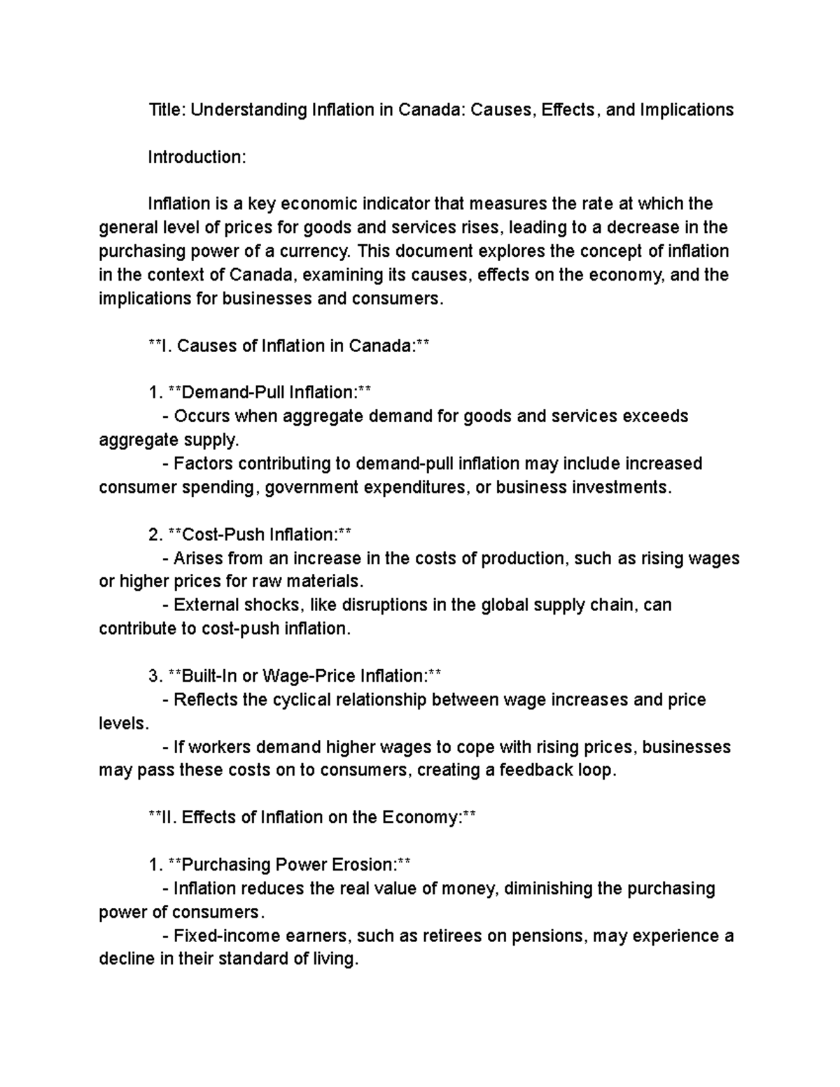 Inflation - Issues with Canadian economy - Title: Understanding ...