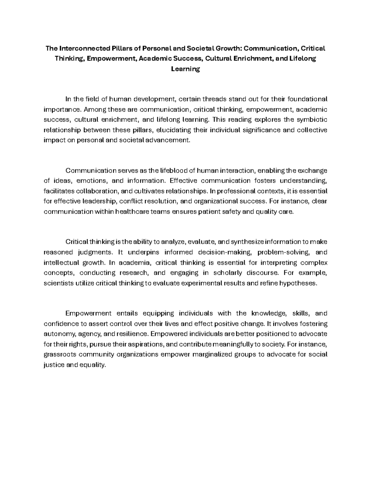 Reading-Selection - Reading Selection - The Interconnected Pillars of ...
