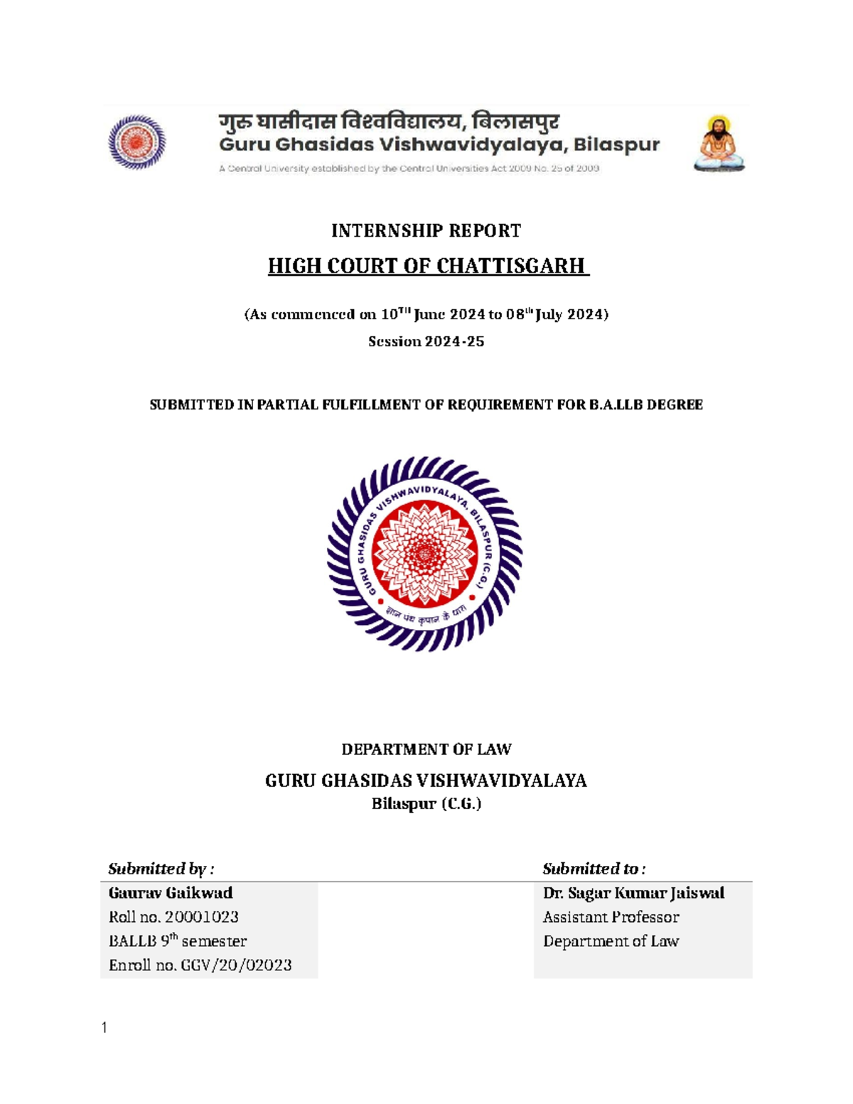 Gaurav Gaikwad Internship report - 5-Year Integrated B.A.– LLB ...