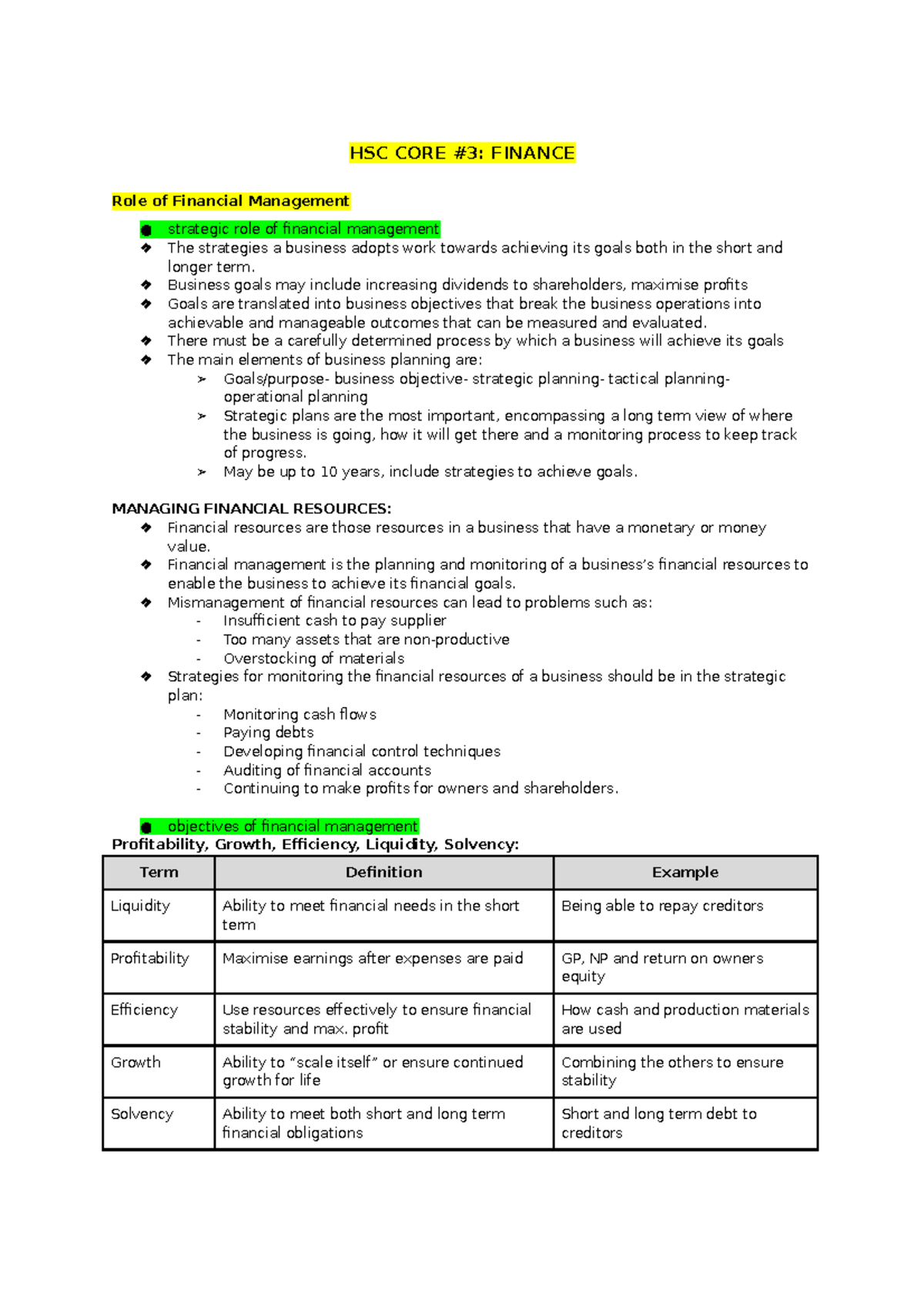 HSC CORE 3 - Finance - HSC CORE #3: FINANCE Role of Financial ...