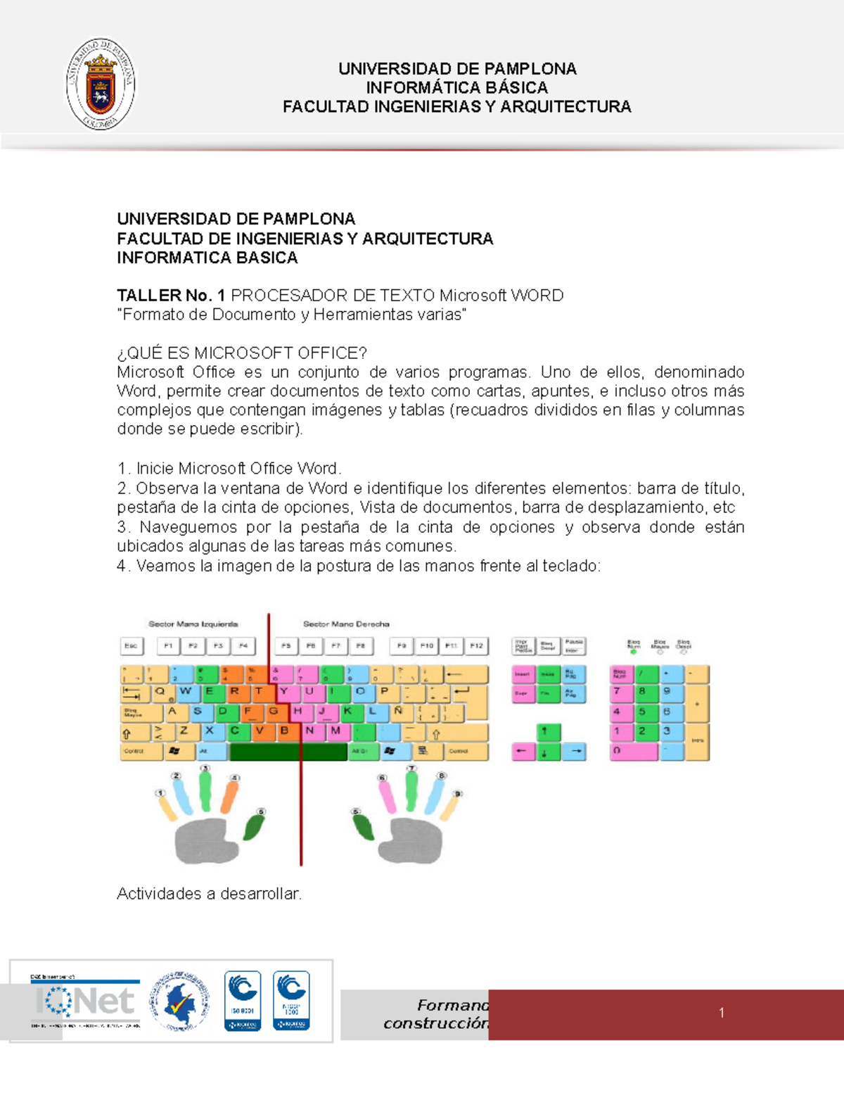 Taller 1 Microsoft Word Conceptos Básicos - UNIVERSIDAD DE PAMPLONA ...