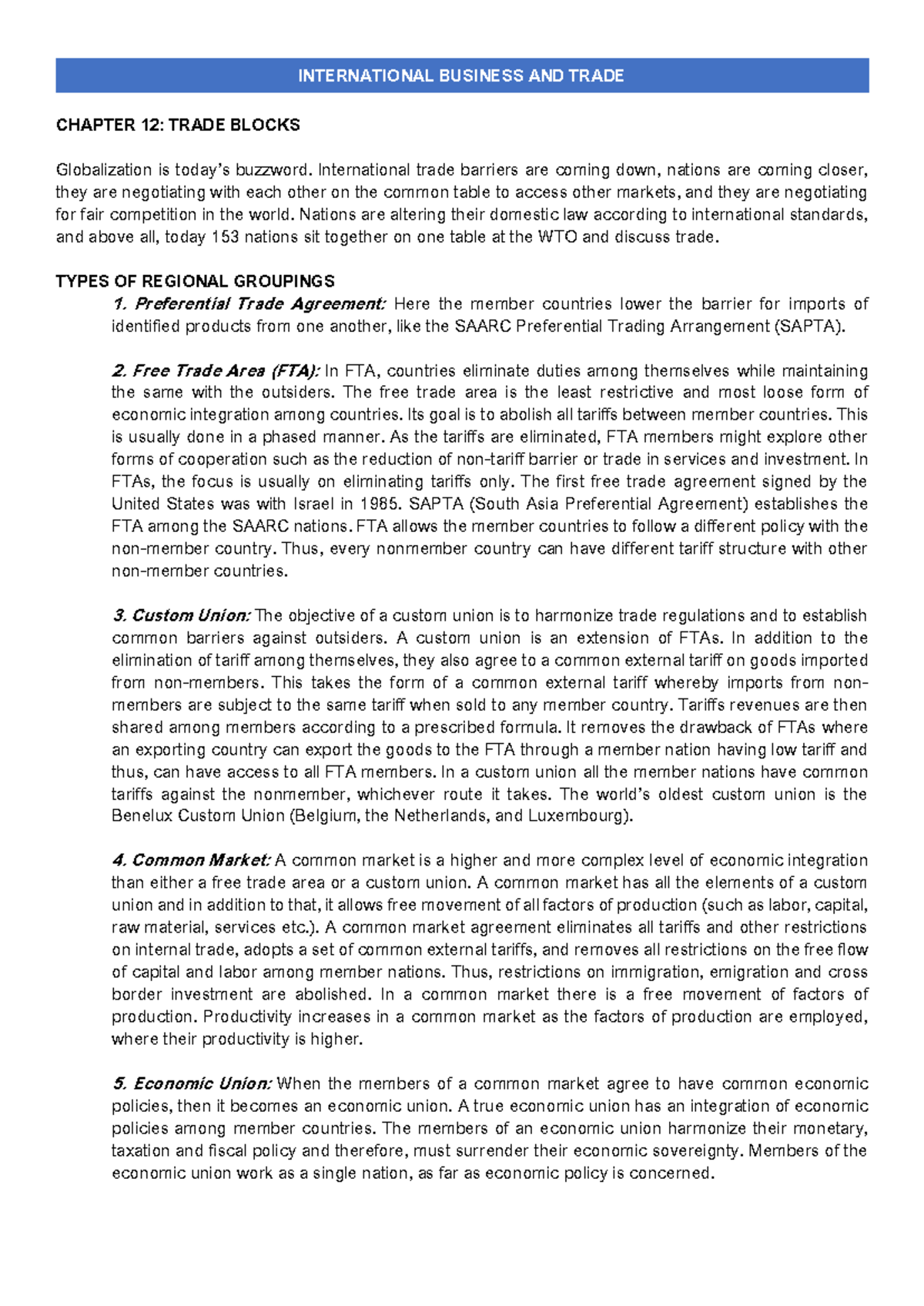 Chapter 12 Trade Blocks INTERNATIONAL BUSINESS AND TRADE CHAPTER 12