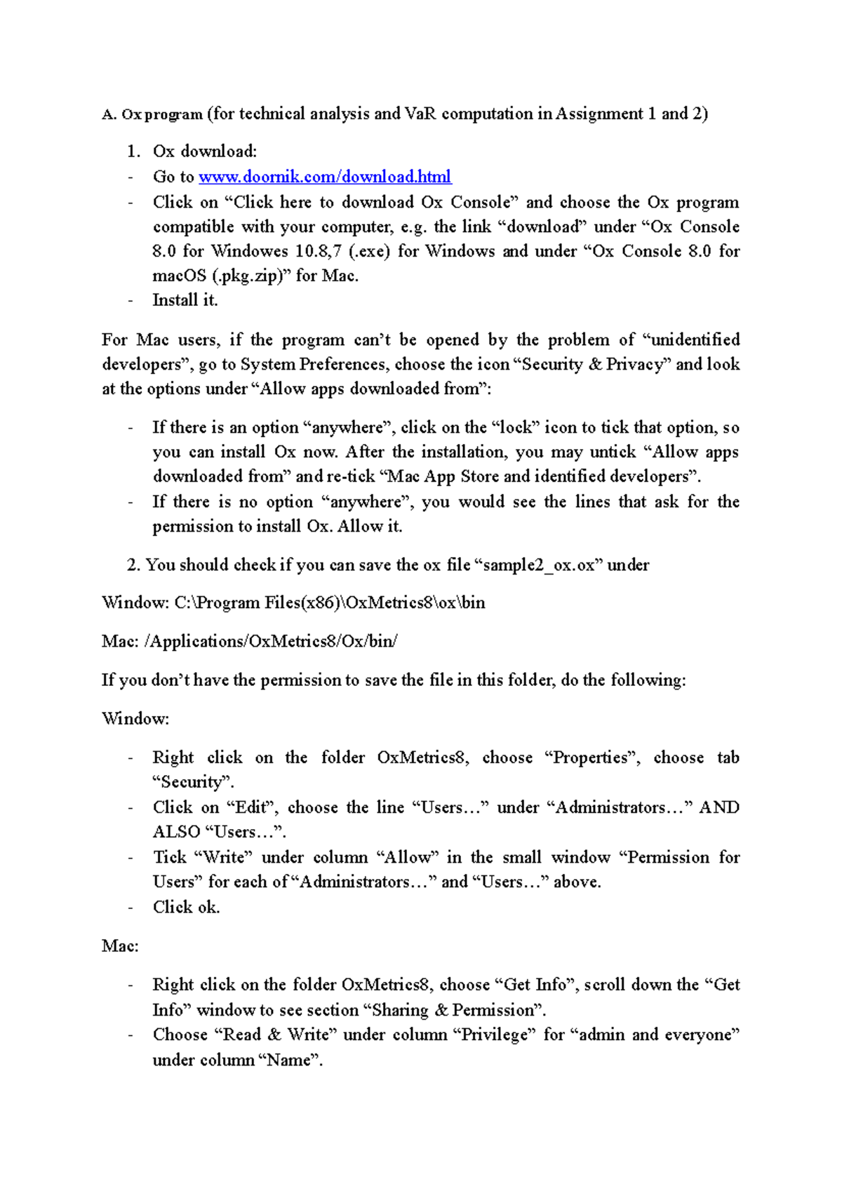 Ox programming language instructions - A. Ox program (for technical ...