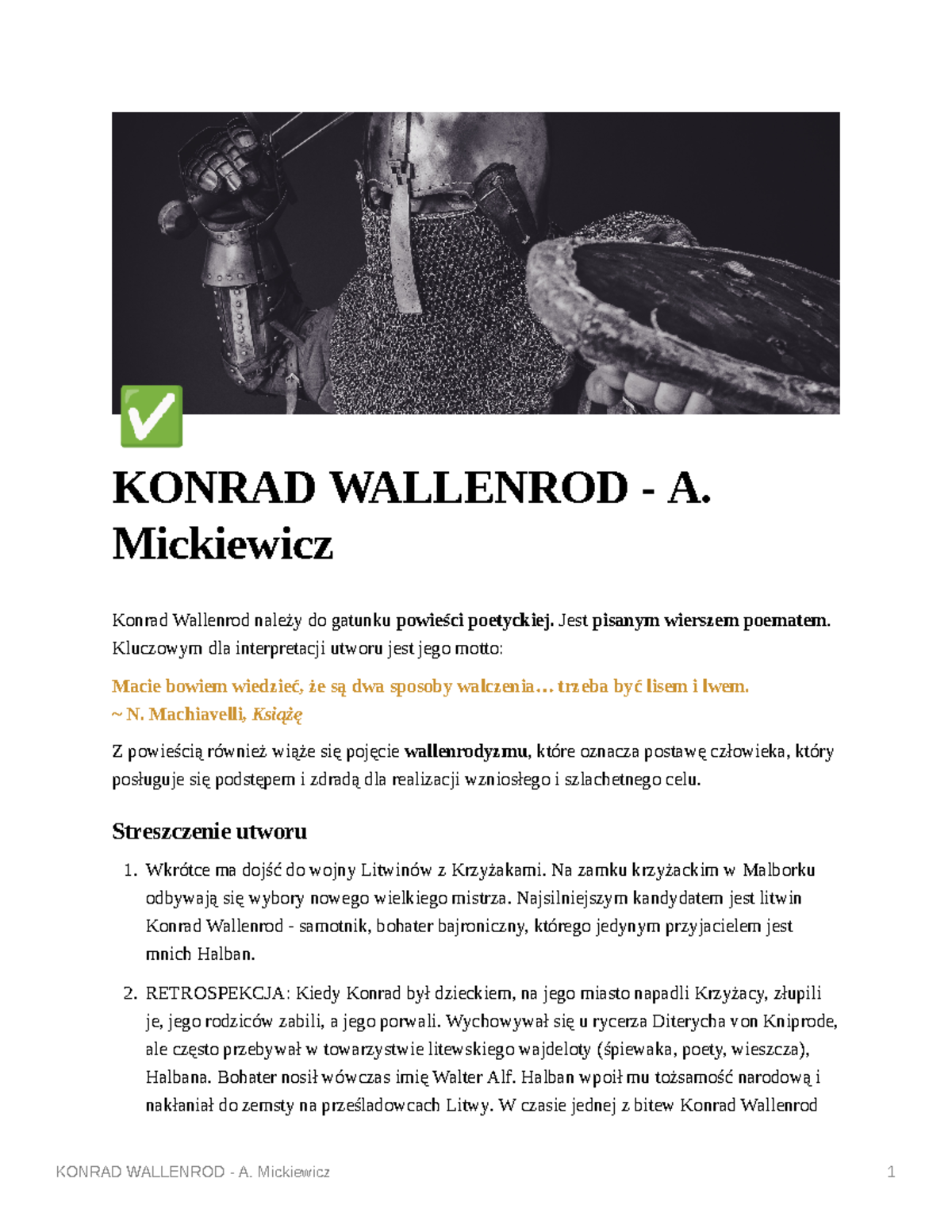 Konrad Wallenrod - A. Mickiewicz - KONRAD WALLENROD - A. Mickiewicz 1 ...