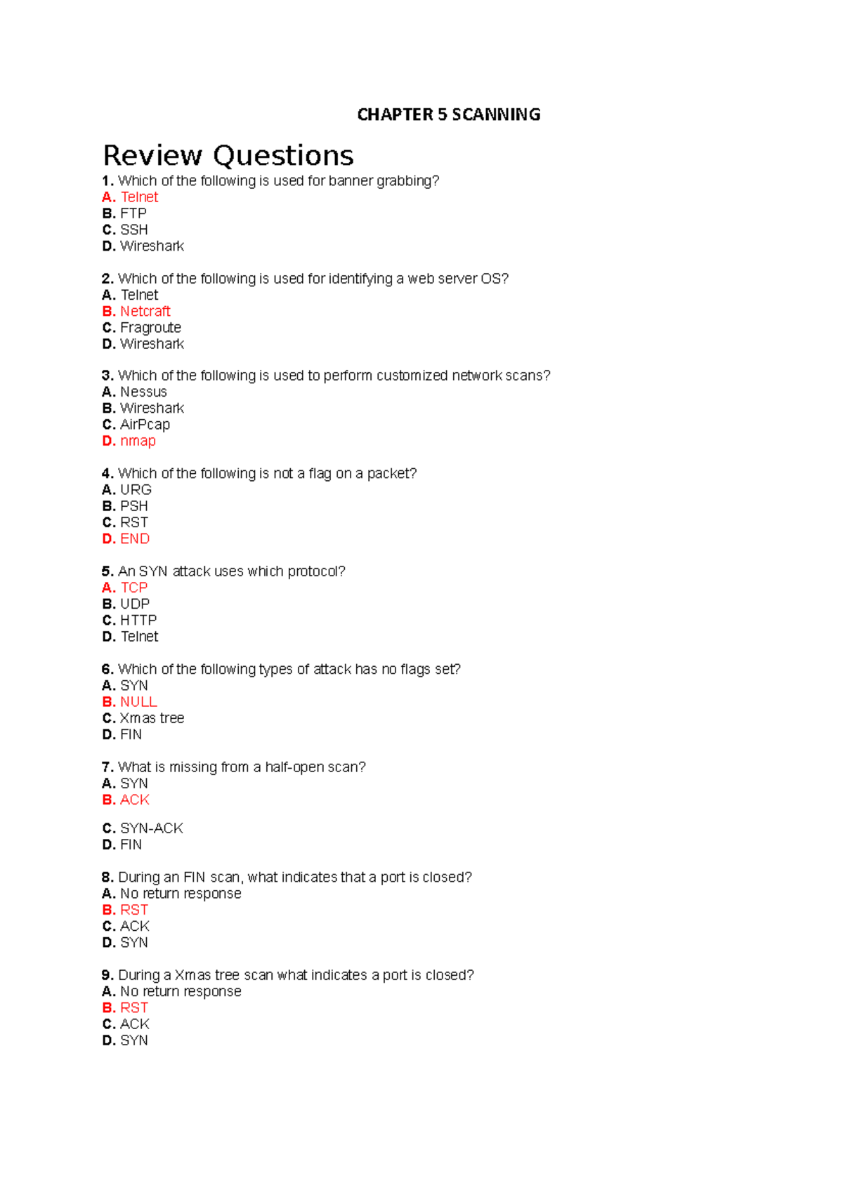 Computer Security Chapter 5 Preparation - CHAPTER 5 SCANNING Review ...