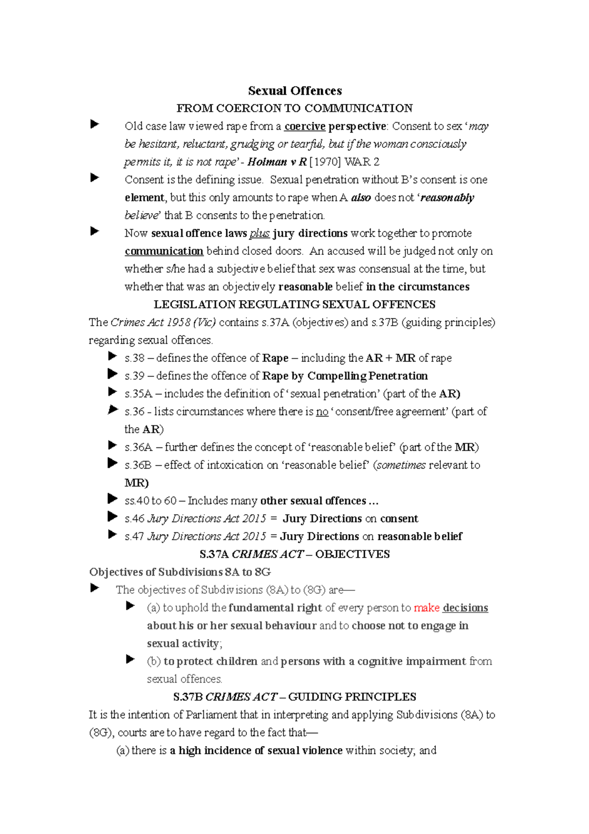 Sexual offences note Sexual Offences FROM COERCION TO COMMUNICATION