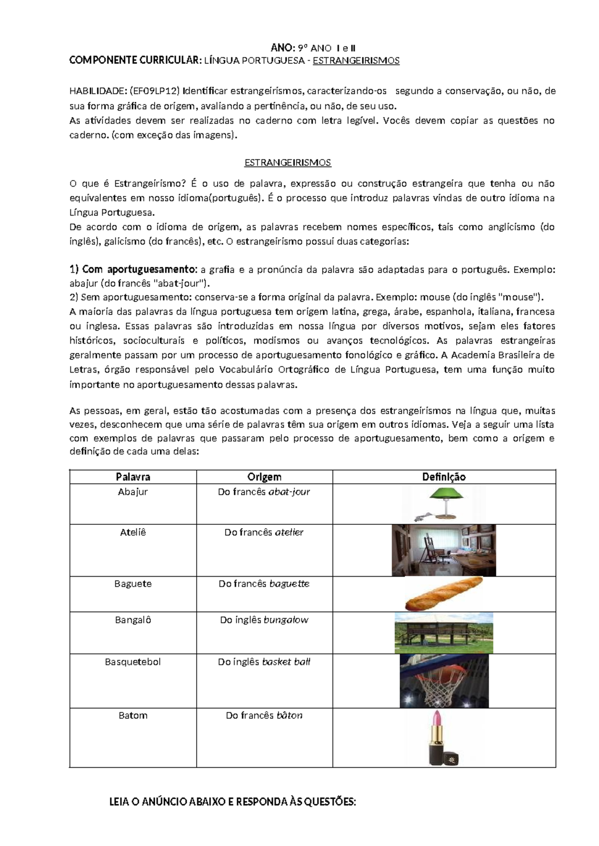 Exercícios Sobre Estrangeirismo Com Gabarito 9 Ano - FDPLEARN