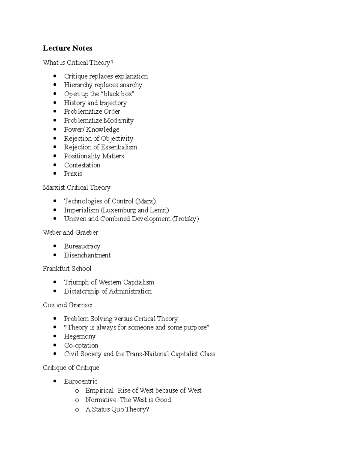 IR100 LT - Week 1 - Critical Theories (Lecture and Reading Notes ...
