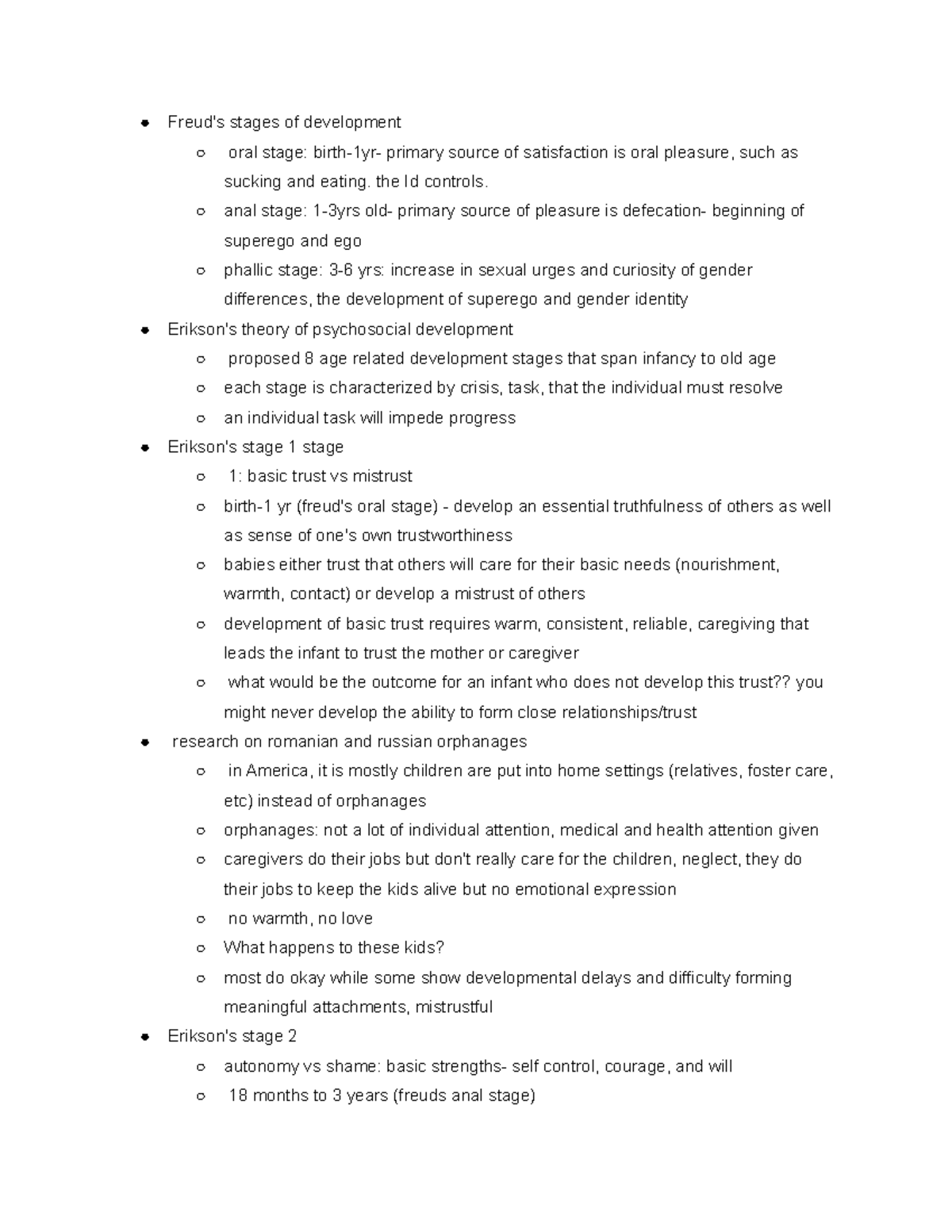 Exam 3 Part 2 Notes - Freud's stages of development oral stage: birth ...