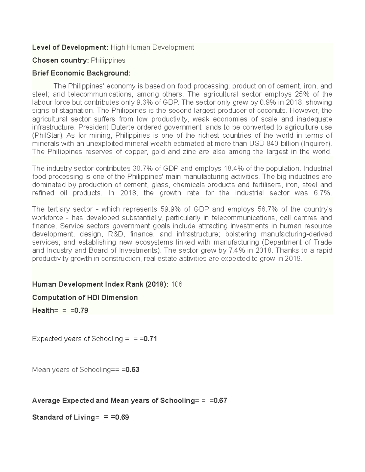 (2 Task performance) - Level of Development: High Human Development ...