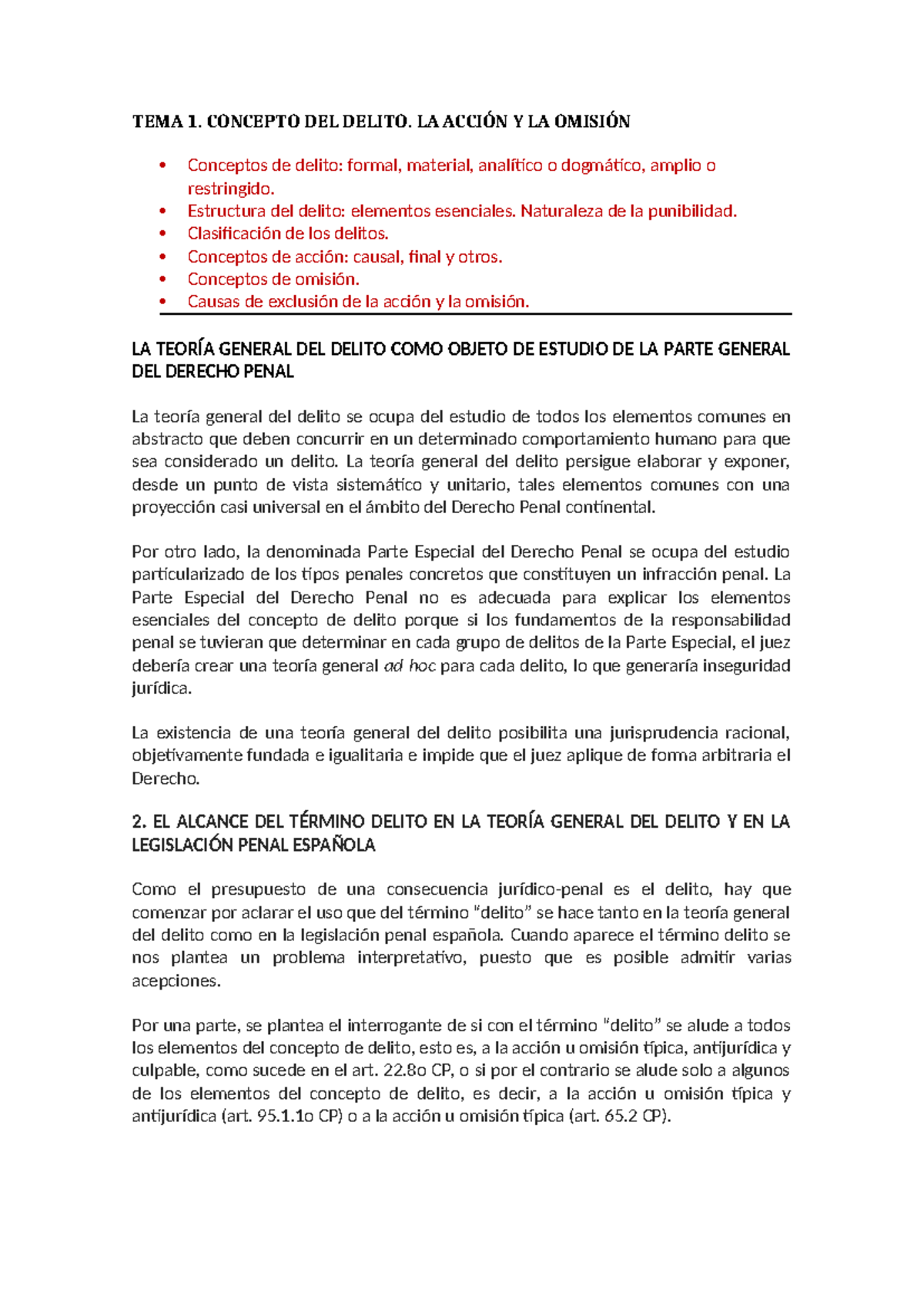 TEMA 1 - derecho penal - TEMA 1. CONCEPTO DEL DELITO. LA ACCIÓN Y LA ...