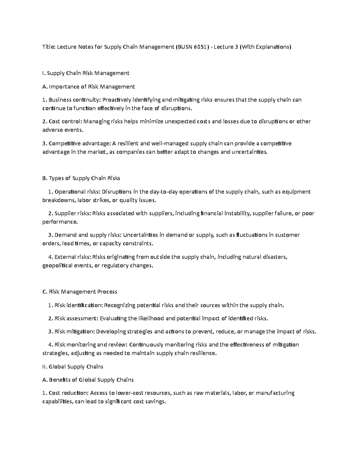 Lecture Notes for Supply Chain Management chap 3 Title Lecture Notes