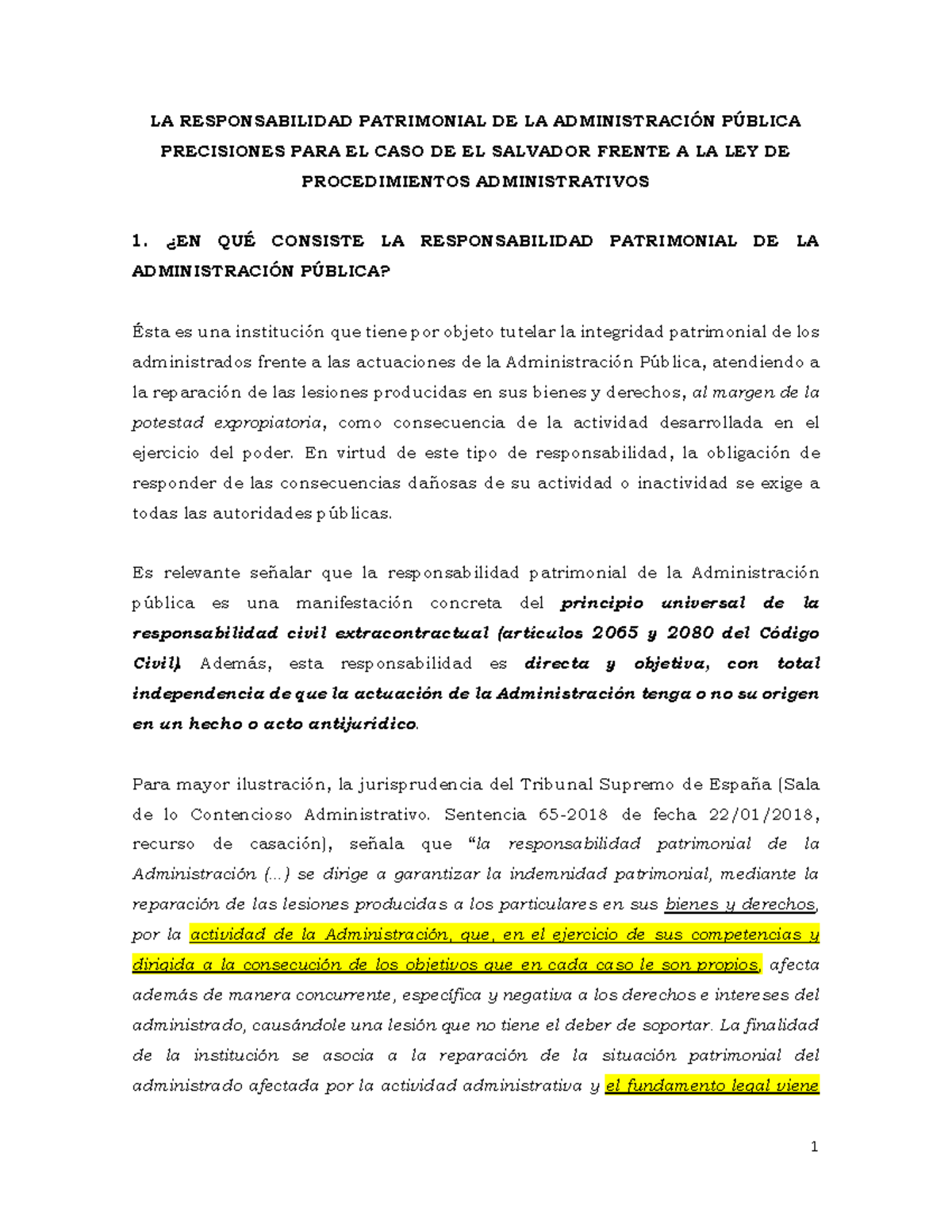 RPAP - Precisiones PARA EL Salvador - LA RESPONSABILIDAD PATRIMONIAL DE ...