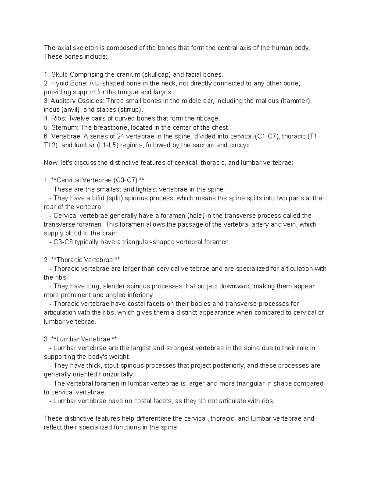 Axial Skeleton Questions - The axial skeleton is composed of the bones ...