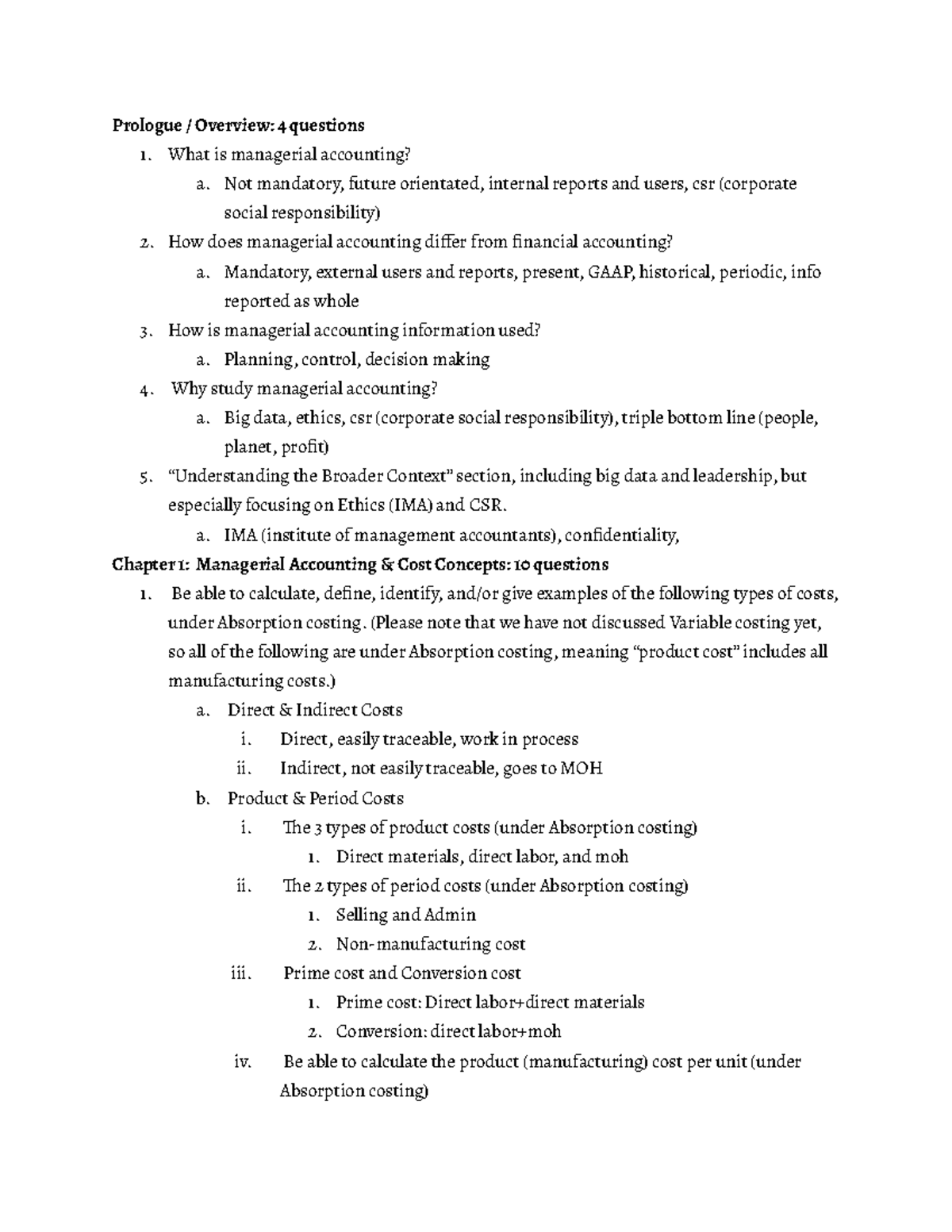 Managerial Study Guide - Prologue / Overview: 4 Questions 1. What Is ...