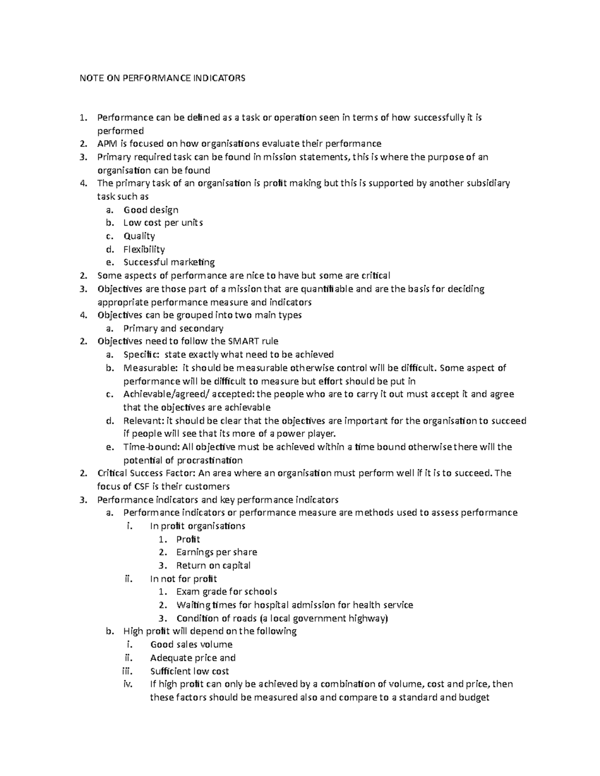 NOTE ON Performance Indicators - NOTE ON PERFORMANCE INDICATORS ...