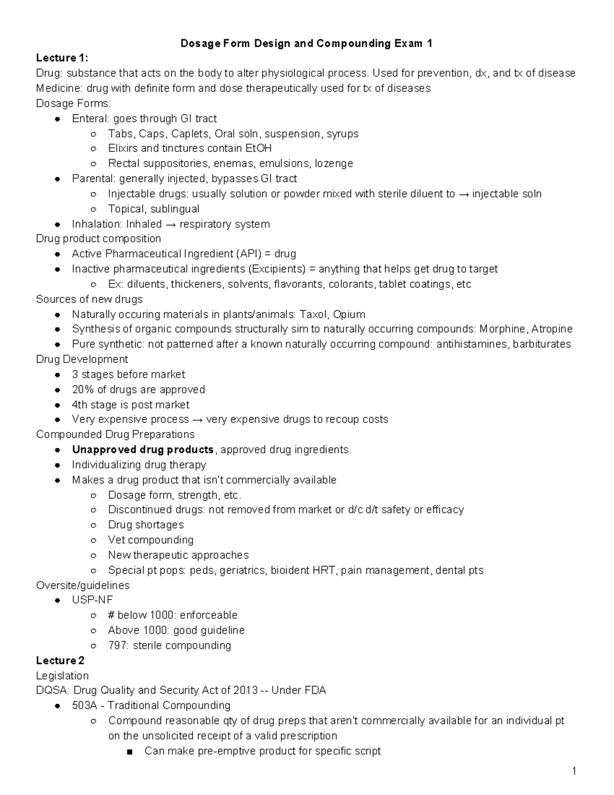 Dosage Compounding Exam 1 - Dosage Form Design and Compounding Exam 1 ...