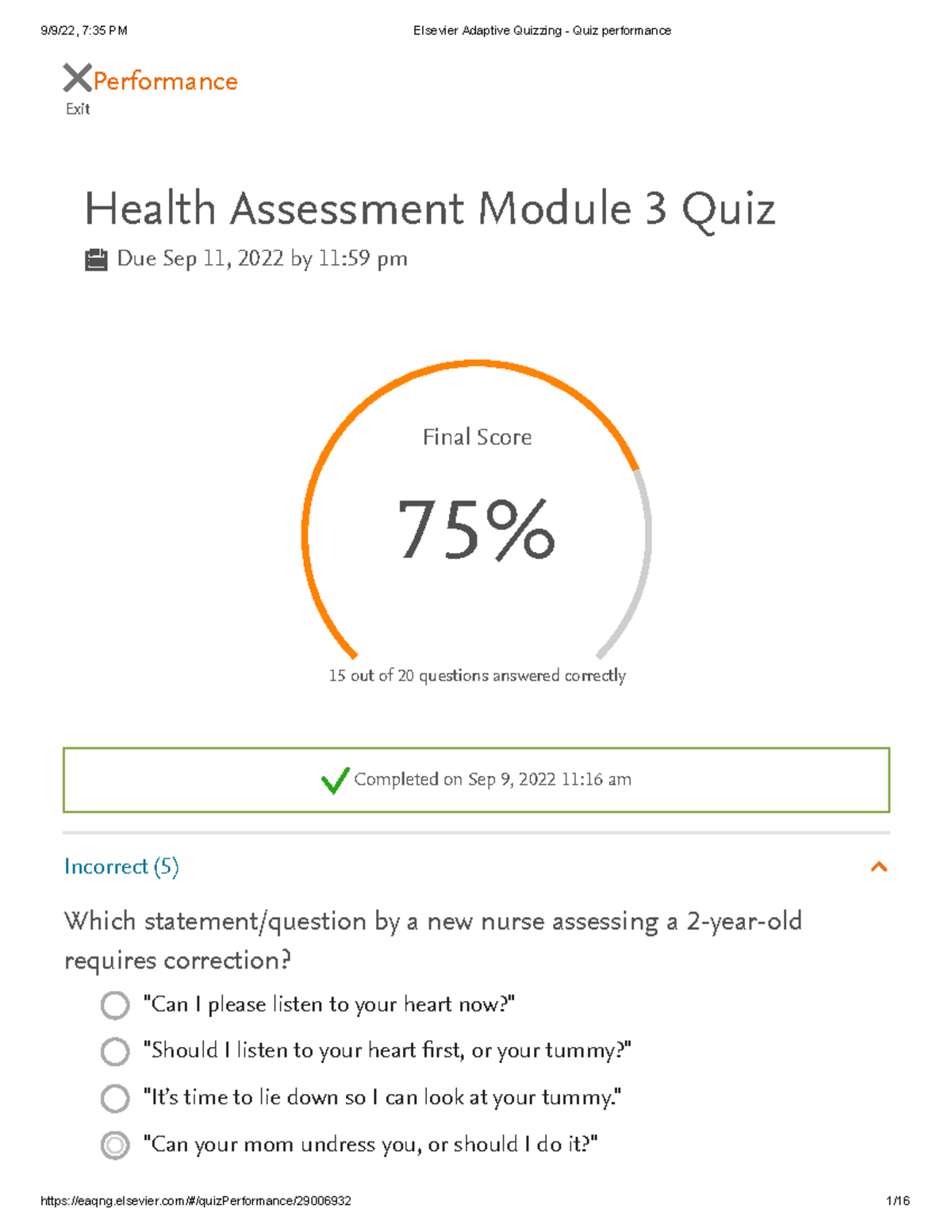 Health Assessment Mod. 3 EAQ - Exit Performance Health Assessment ...