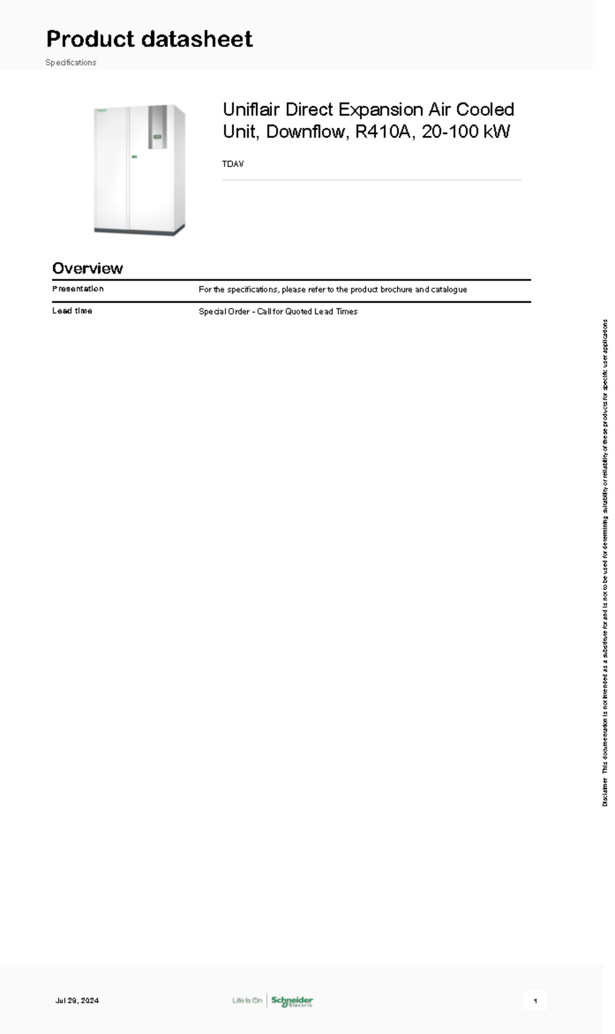 Schneider Electric Uniflair-Med-Large-Room-Cooling TDAV - Uniflair ...
