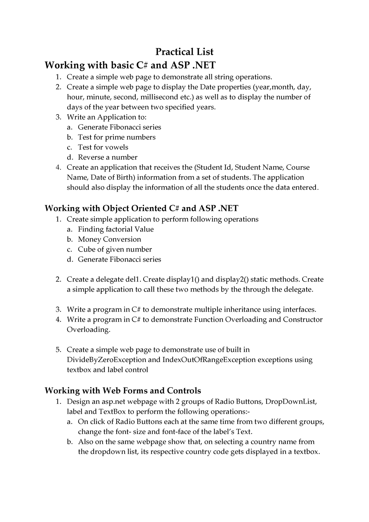 Practical List   AWP   Practical List Working With Basic C