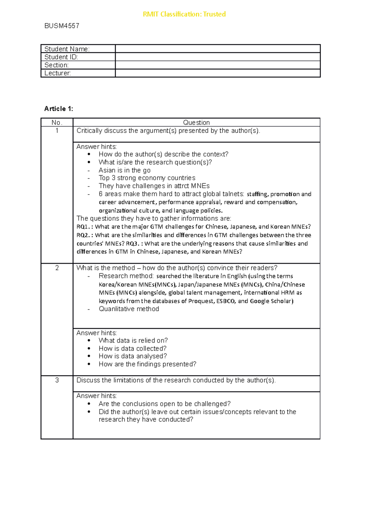 BUSM4557 Assignment 1 Template-1-1 - BUSM Student Name: Student ID ...