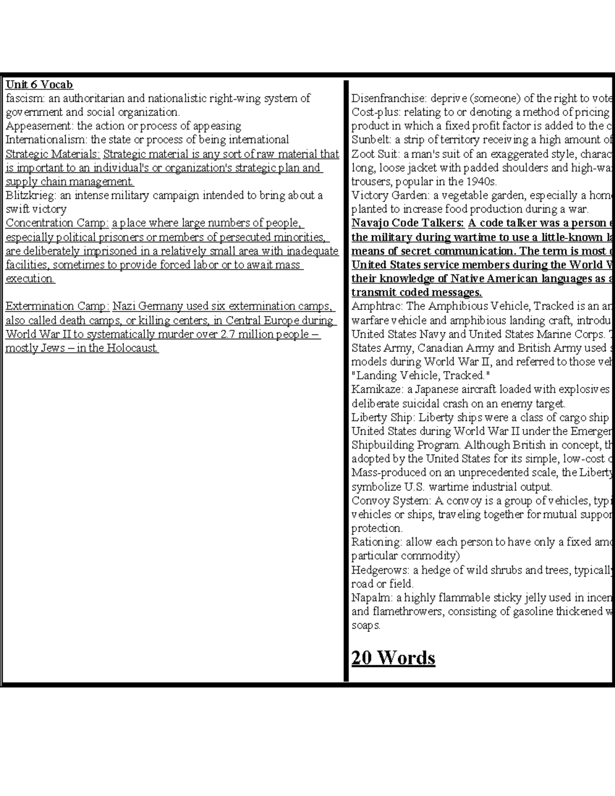 Unit 6 Vocab1 Unit 6 for history was needed to get done I finished