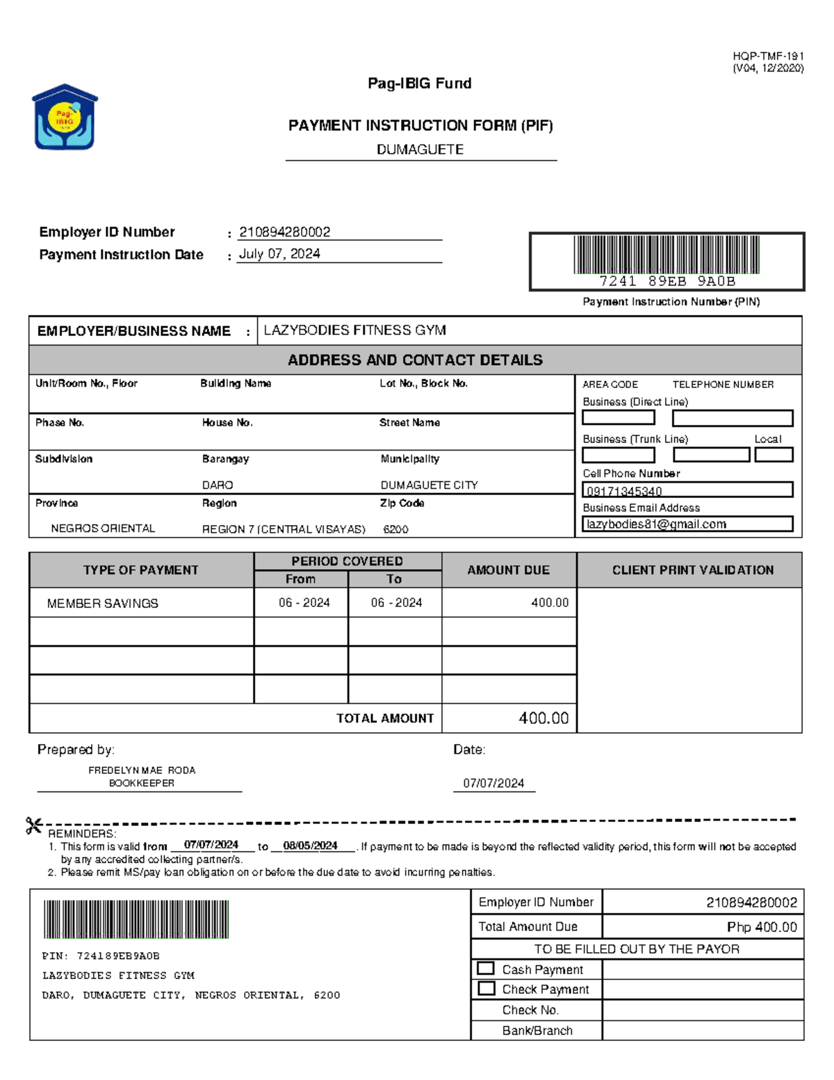 724189 EB9A0B - all - HQP-TMF- 191 (V 04 , 12 / 2020 ) Pag-IBIG Fund ...
