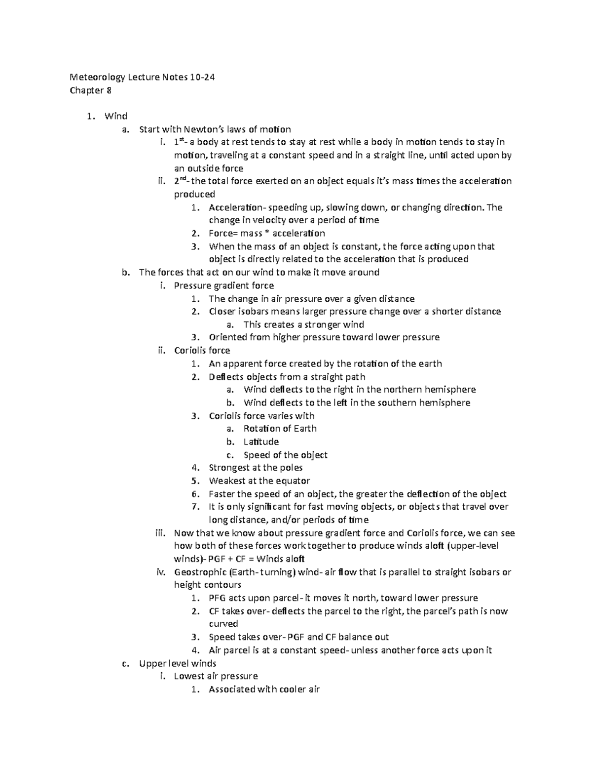 Meteorology Lecture Notes 10-24 - Meteorology Lecture Notes Chapter 8 1 ...