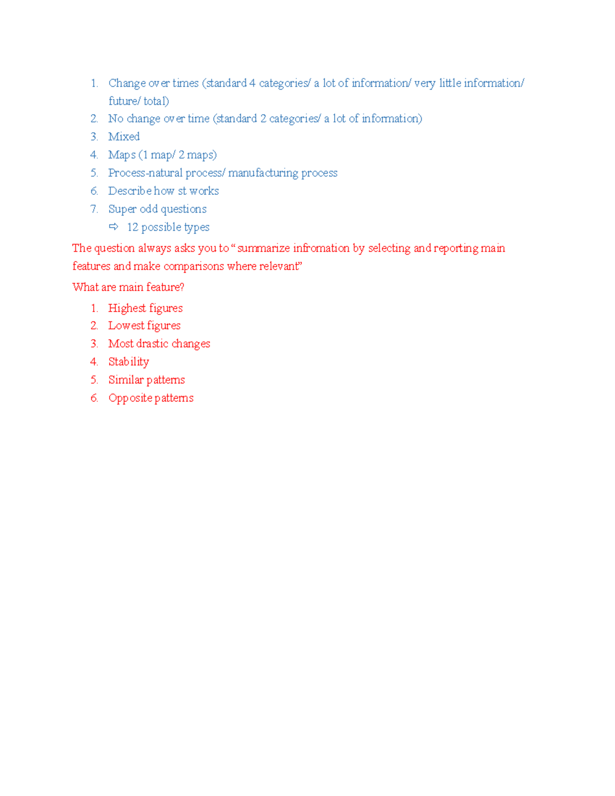 Writing - note - Change over times (standard 4 categories/ a lot of ...