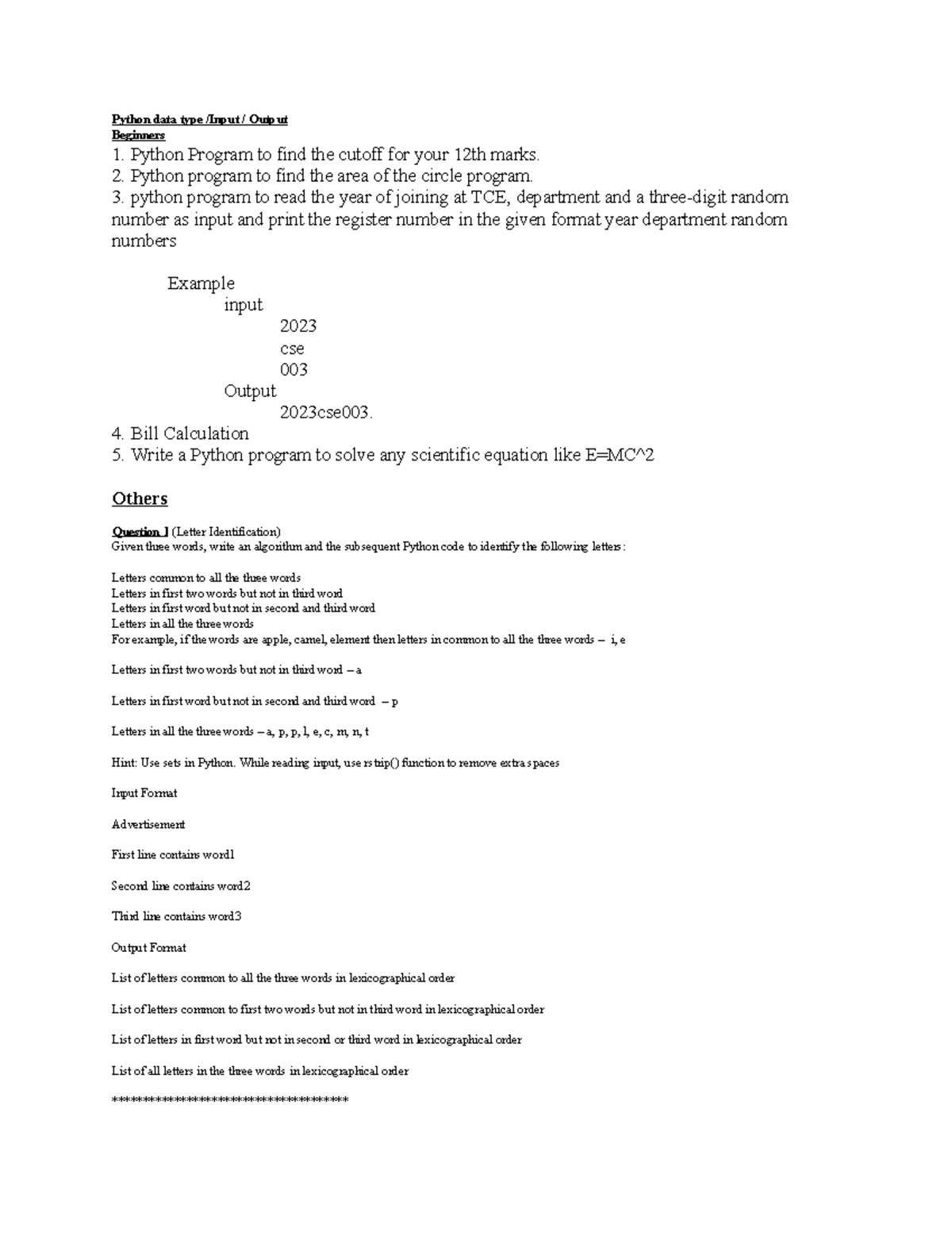 Program questions 223 - It will be useful - Python data type /Input ...