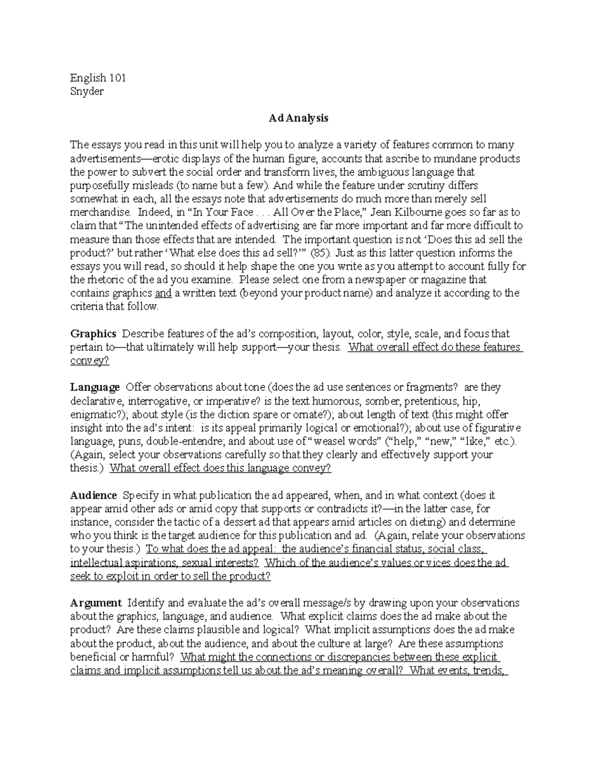 Adanalysisprompt - Classwork essay guidelines and extra information ...