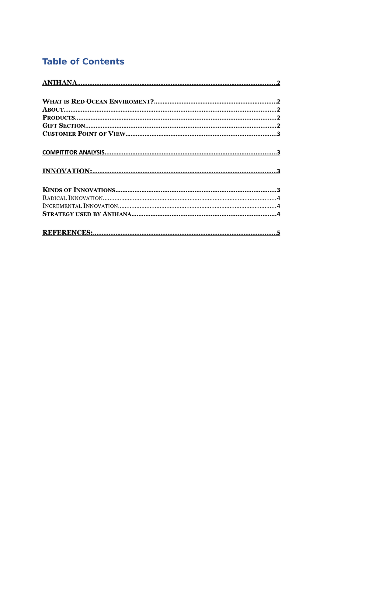 Anihana - Assignment - Table of Contents - Studocu