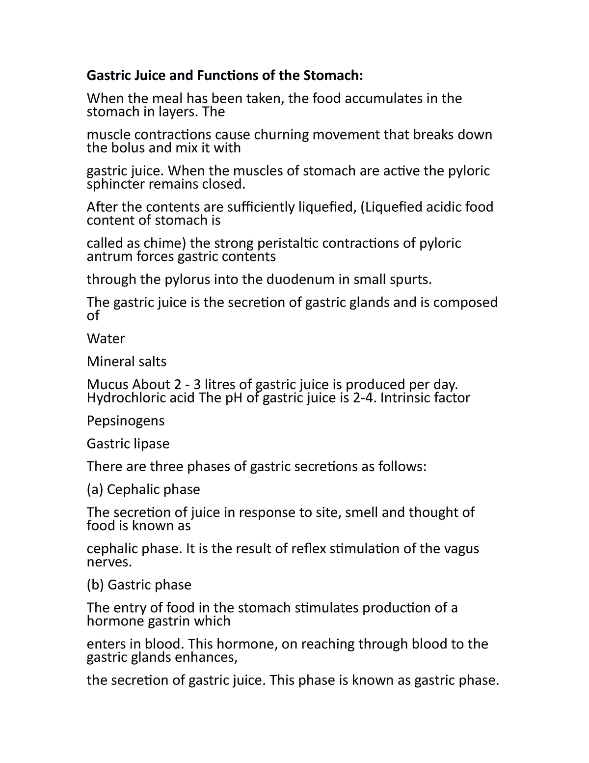 Gastric Juice And Functions Of The Stomach The Muscle Contractions Cause Churning Movement 