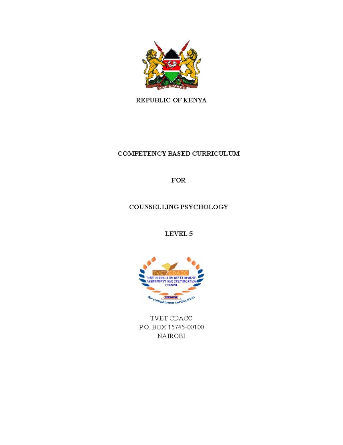 Curriculum Counselling Psychology Level 5 REPUBLIC OF KENYA