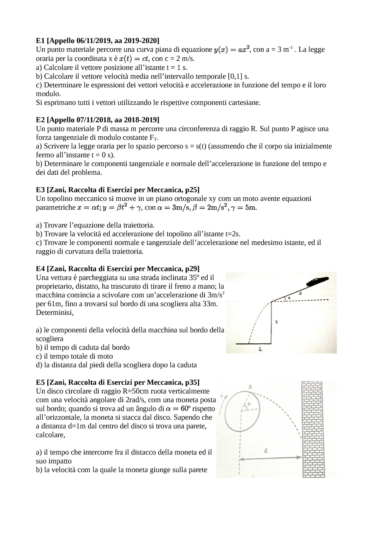 Tutorato 1 Cinematica E Dinamica - E1 [Appello 06/11/2019, Aa 2019-2020 ...