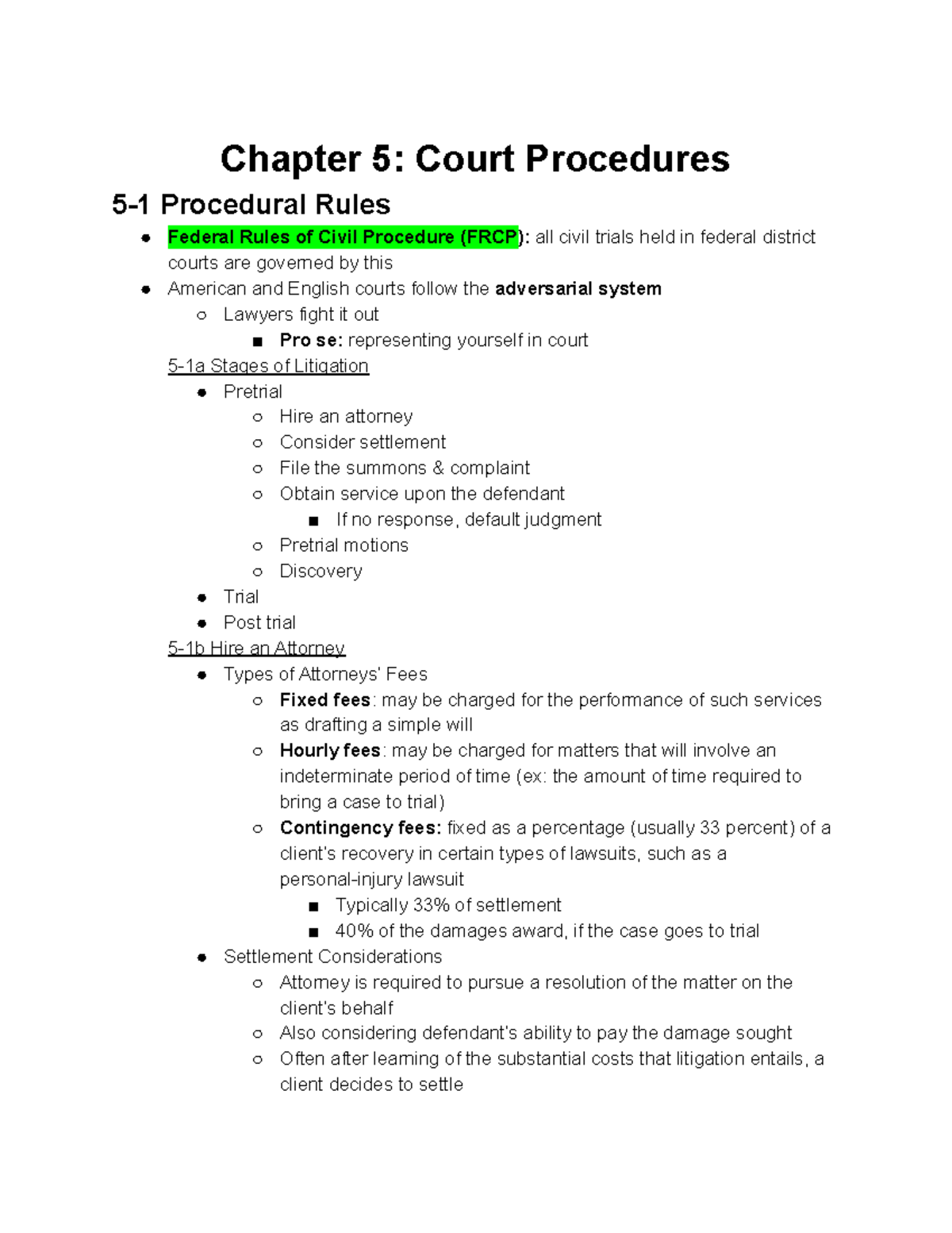 Chapter 5 Court Procedures Chapter 5 Court Procedures 5 1 Procedural Rules Federal Rules Of 8445