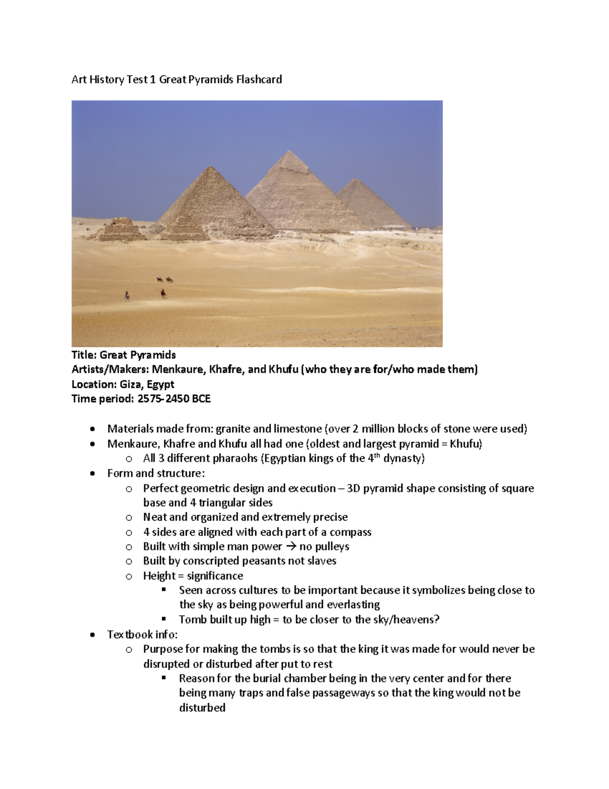 Great Pyramids Flashcard Art History Test 1 - Art History Test 1 Great ...