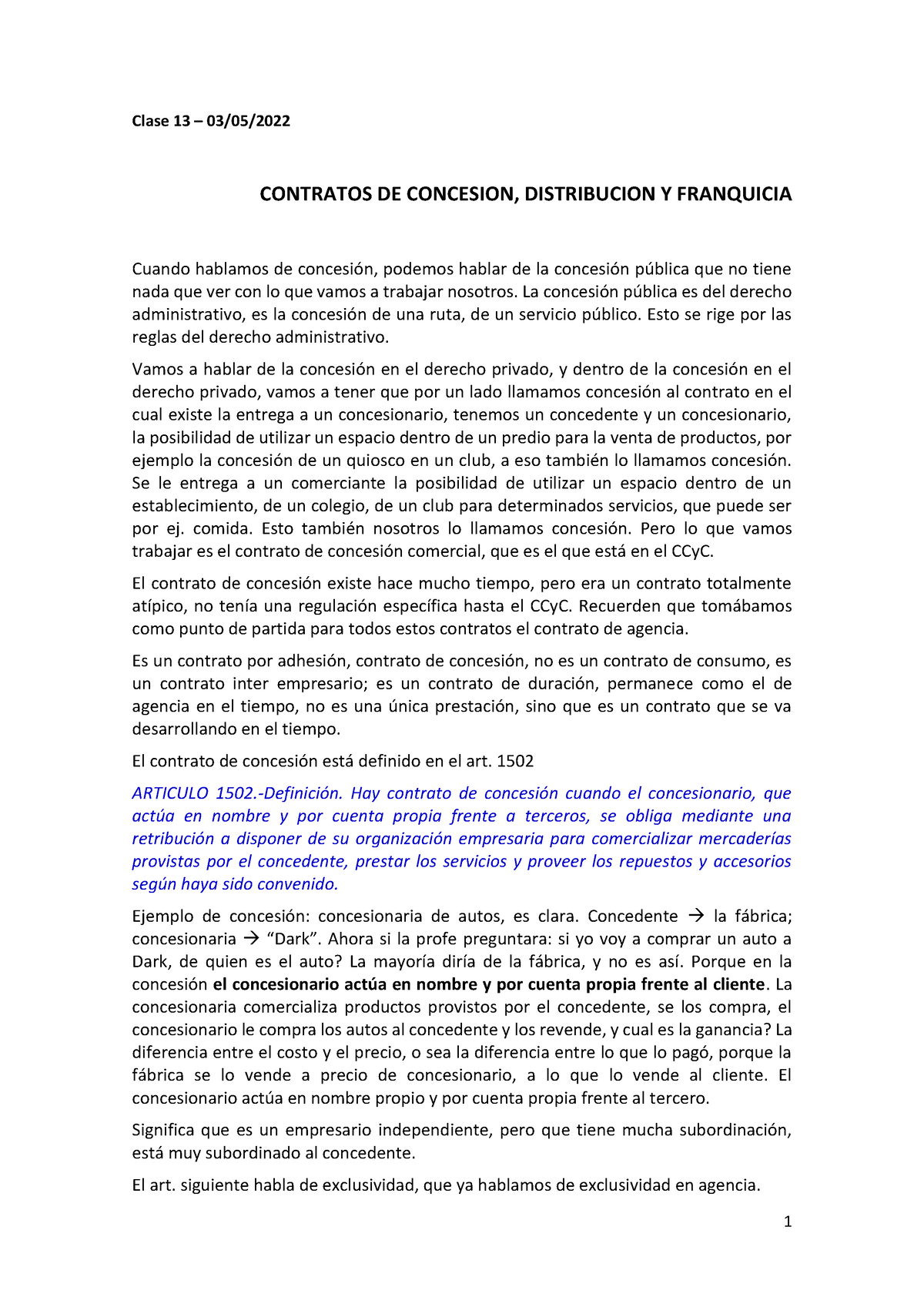 Clase 13 Contrato de Concesión, Distribucion y Franquicia - Clase 13 –  03/05/ CONTRATOS DE - Studocu