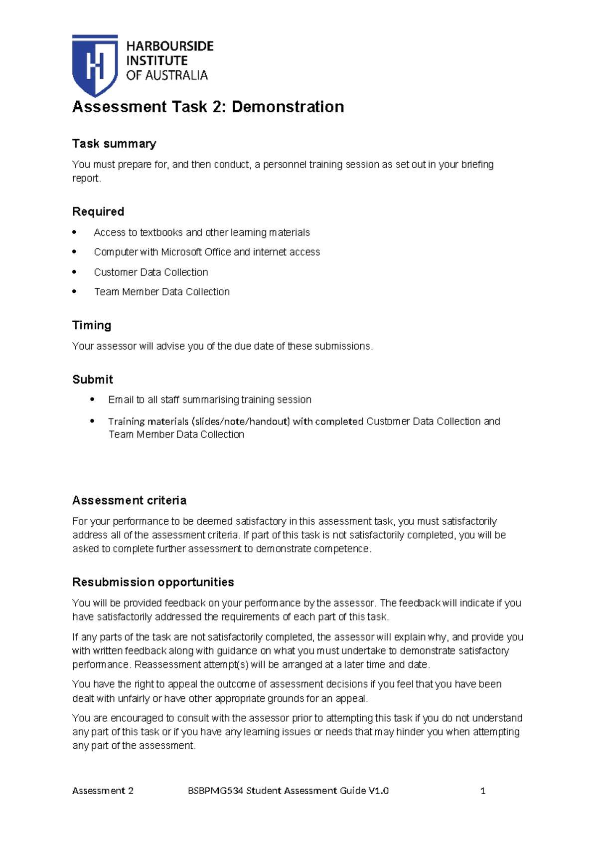 Bsbpmg 534 Assessment Task 2 v1 - Assessment Task 2: Demonstration Task ...