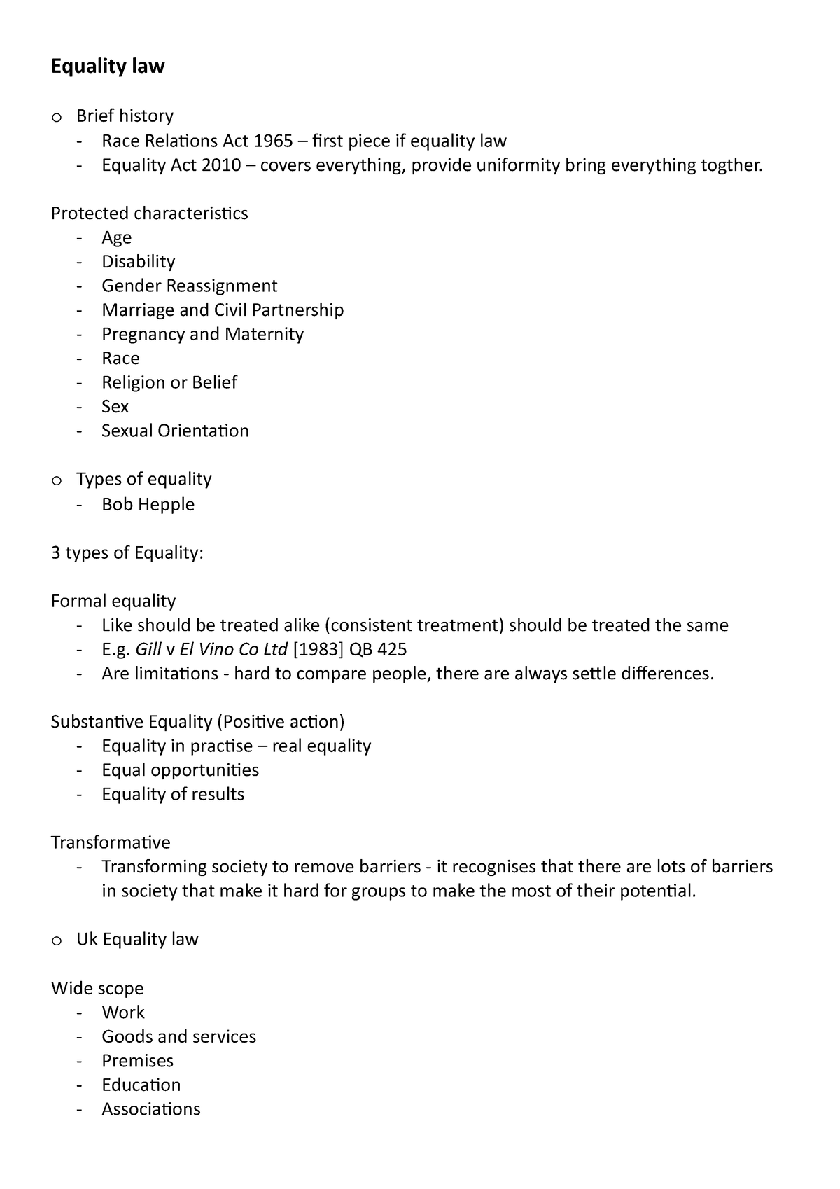 Equality law [week 17] notes Equality law o Brief history Race