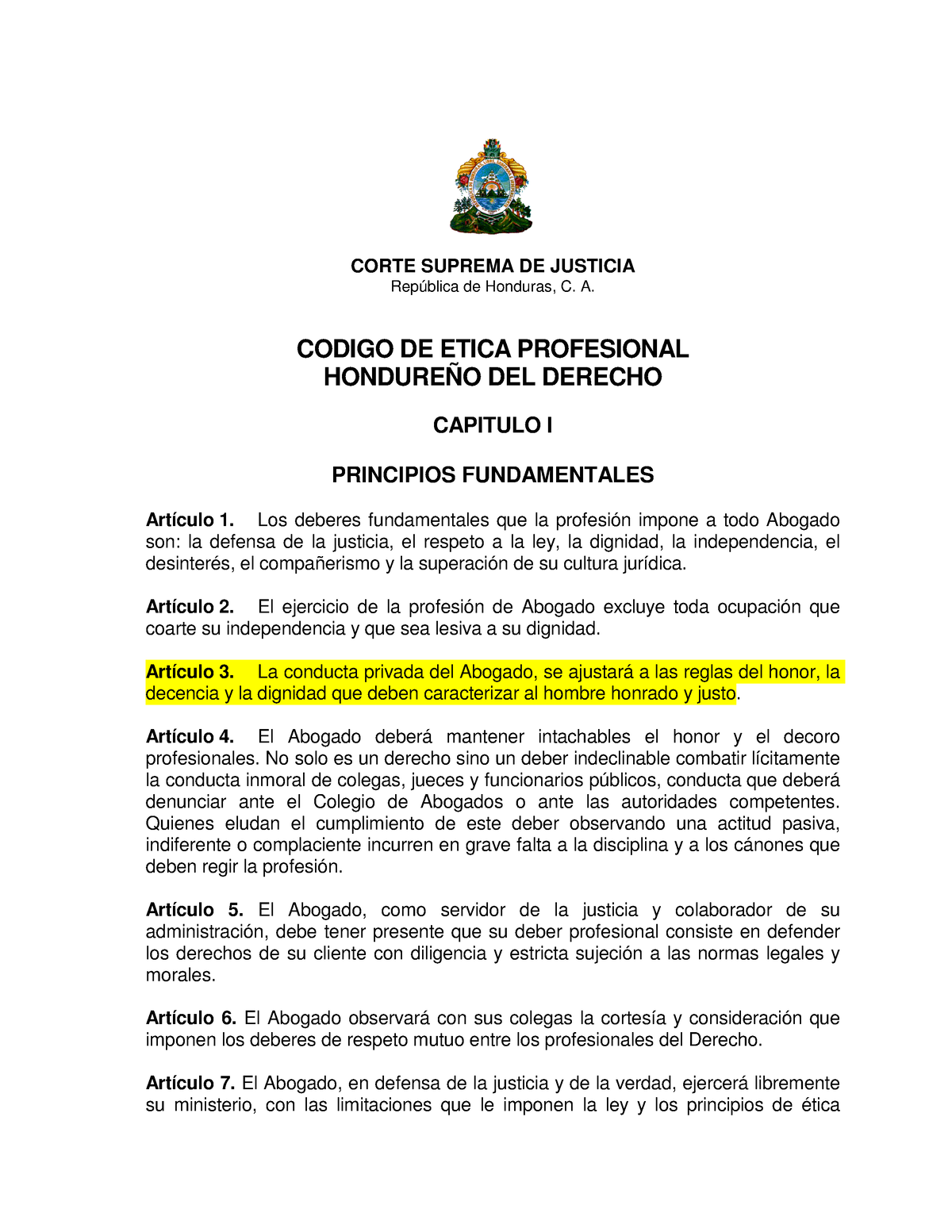 C Digo De Tica Del Profesional Del Derecho Corte Suprema De Justicia