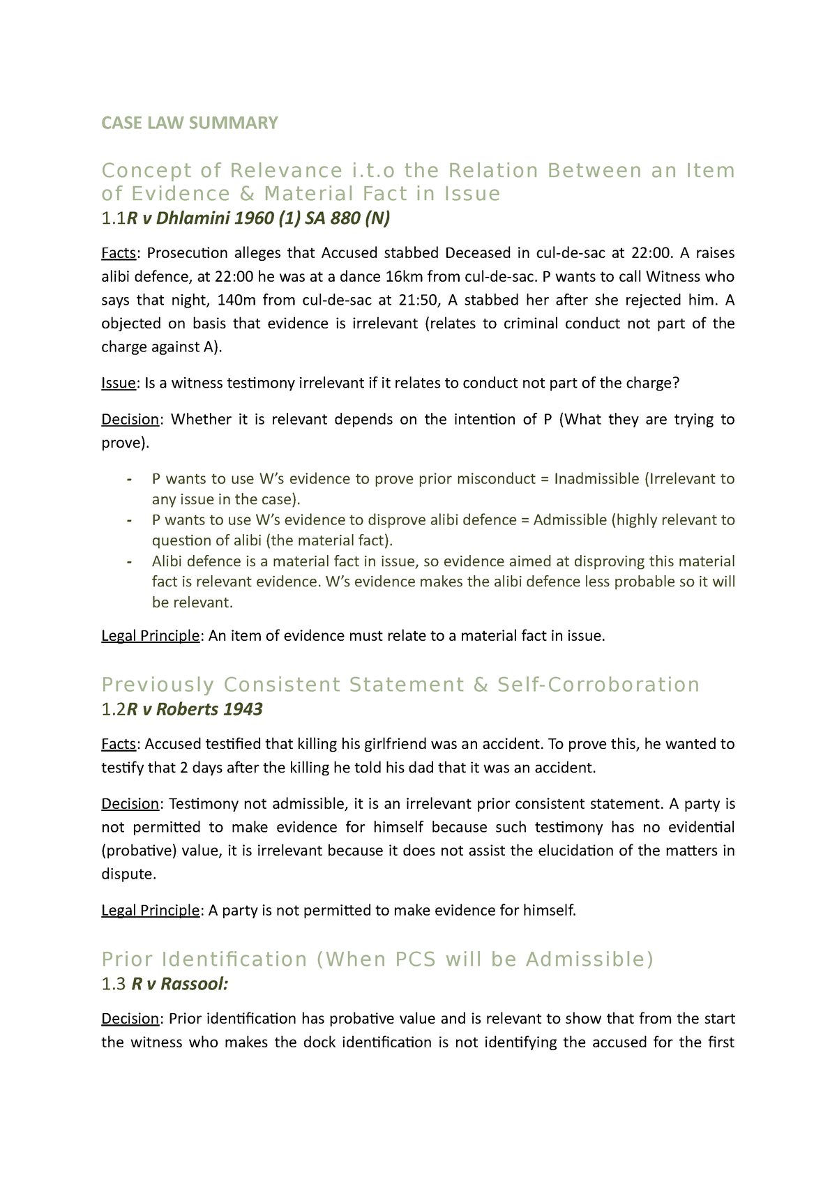 CASE LAW Summary For Semester Test 1 - CASE LAW SUMMARY Concept Of ...