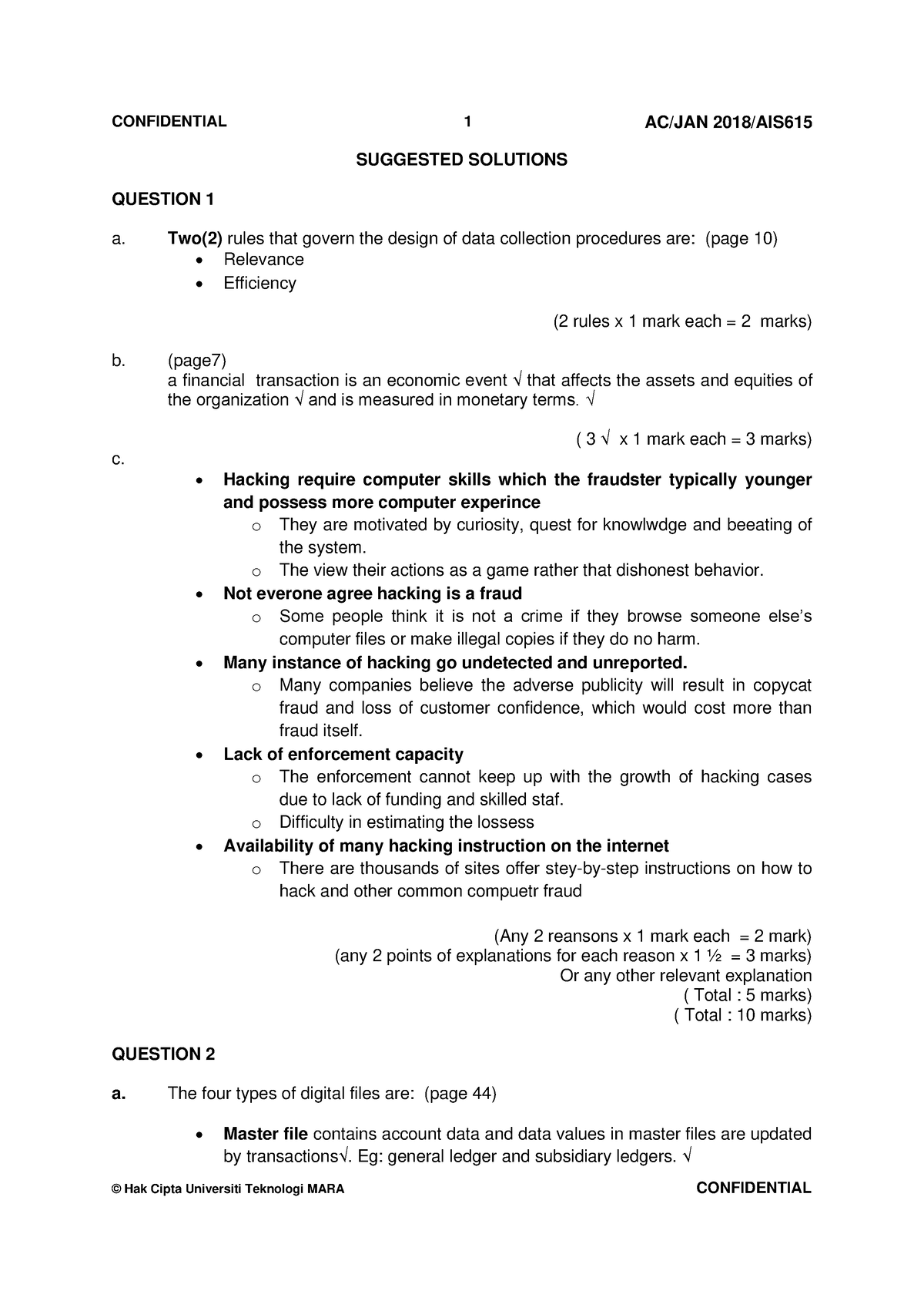 AIS615 PYA 2018 JAN - past year answer - SUGGESTED SOLUTIONS QUESTION 1 ...