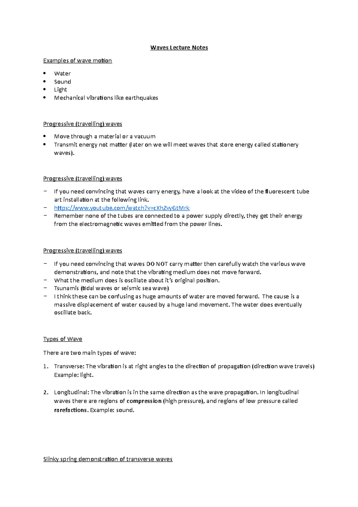 Unit 3 - All Works - Notes - Examples of wave motion Waves Lecture ...