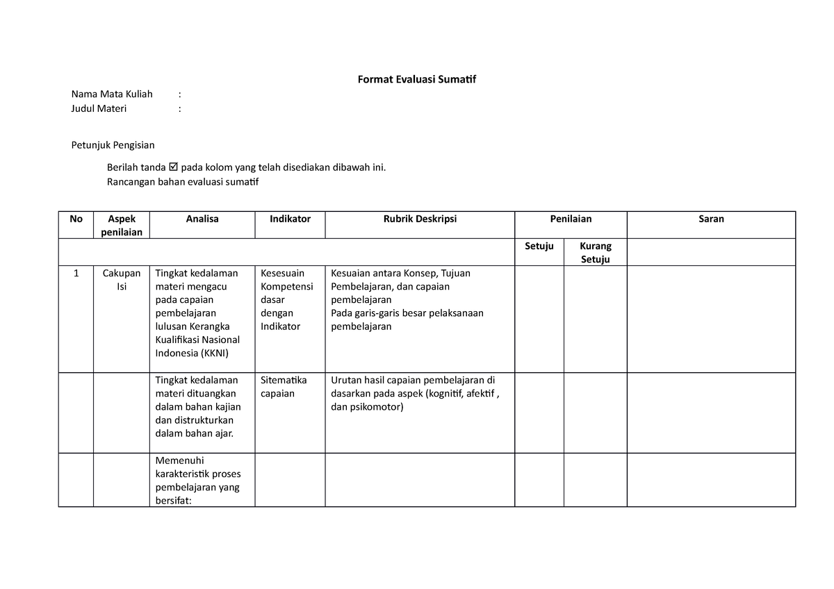 Format-Evaluasi-Sumatif - Format Evaluasi Sumatif Nama Mata Kuliah ...