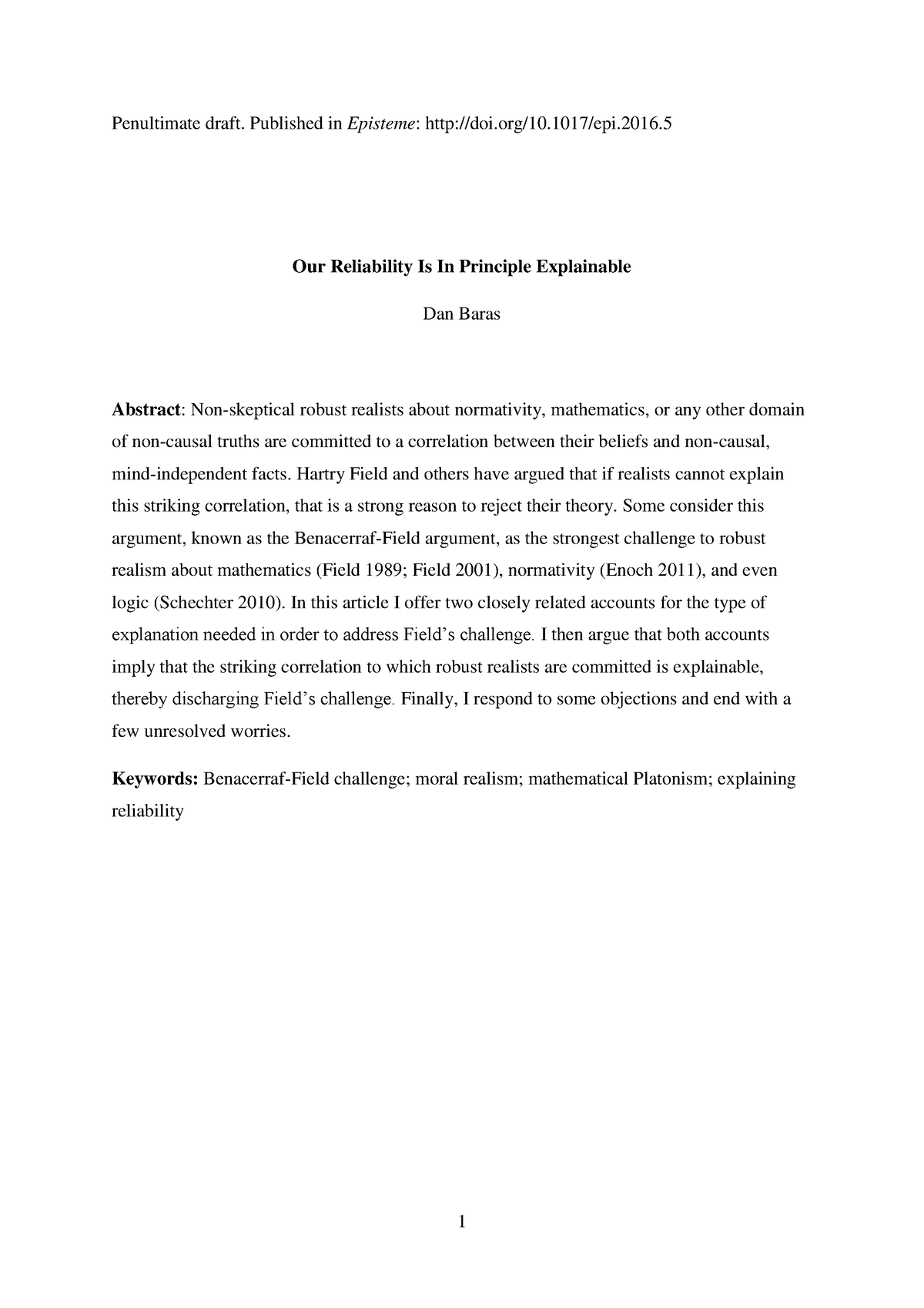 Our Reliability Is In Principle Explaina - Penultimate draft. Published ...