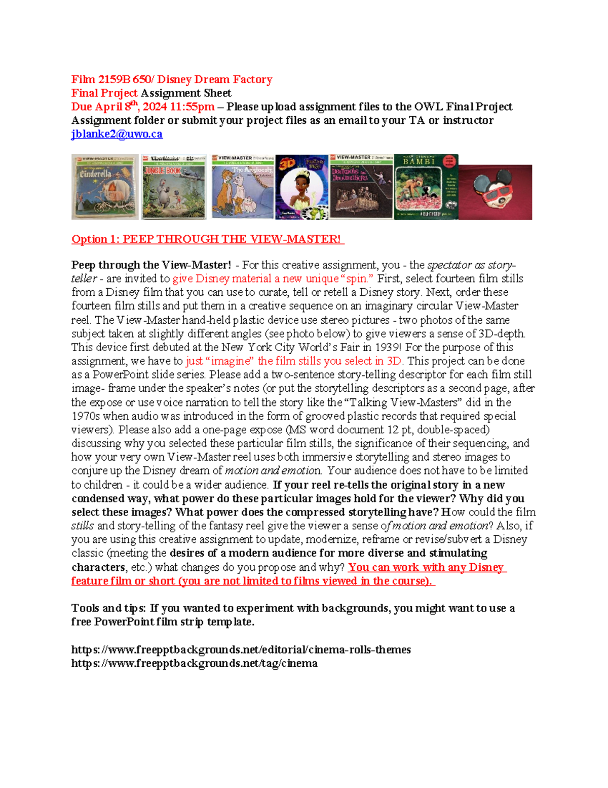 Film 2159B 650 Final Project Assignment Sheet Disney Dream Factory-20 ...